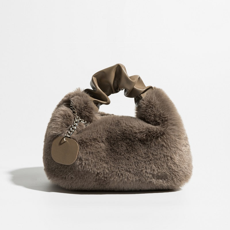Women's Pleated Portable Fashionable Plush Bag