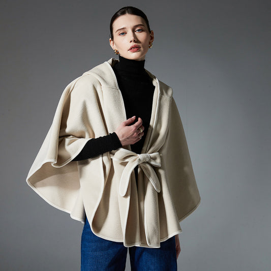 New Double-faced Woolen Goods Hoodie Cloak Shawl High-grade