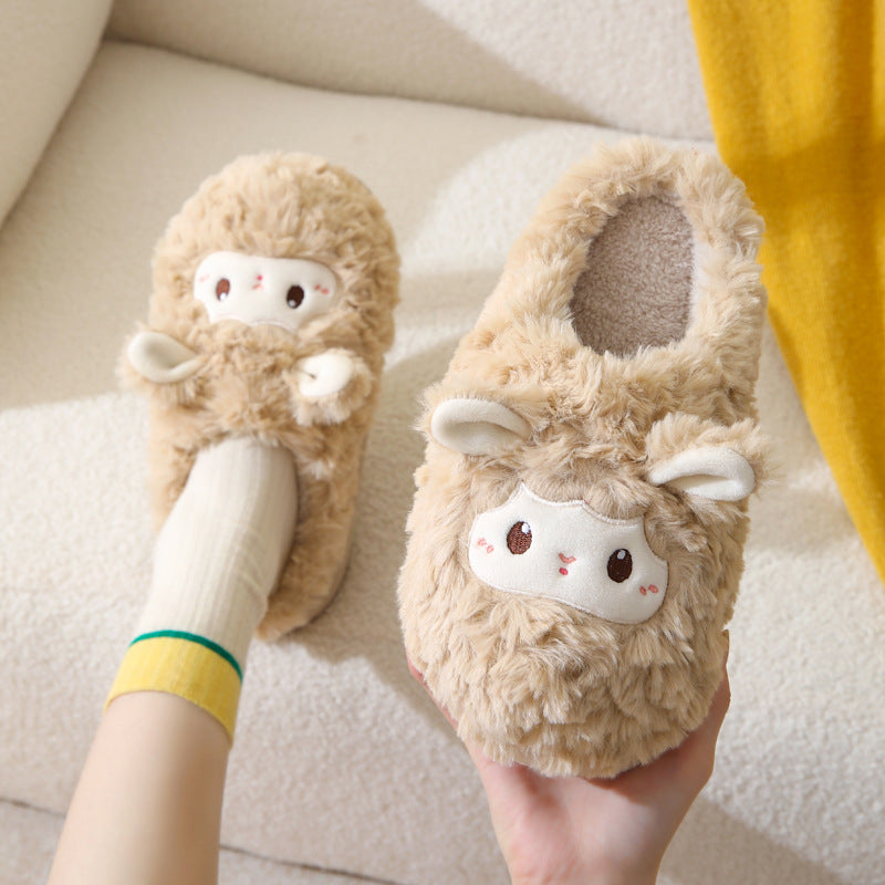 Cute Little Sheep Female Winter Interior Home Baotou Warm Non-slip Thick Bottom Plush Cotton Slippers
