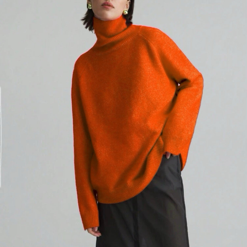 Loose Fitting High Neck Solid Color Sweater