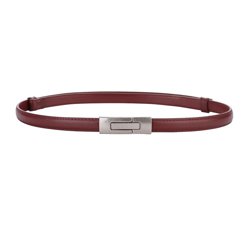 Women's Leather Thin Belt First Layer Cow Leather Button