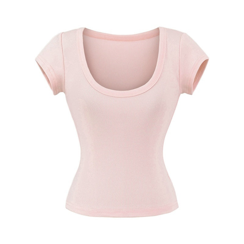 U-neck Short Sleeve Shoulder T