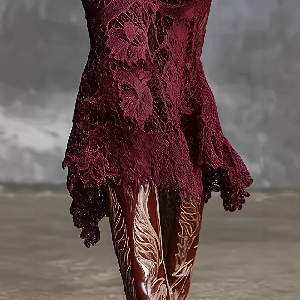 Turtleneck Knit Dress With A Lace Hema Sophisticated Mid-length Skirt