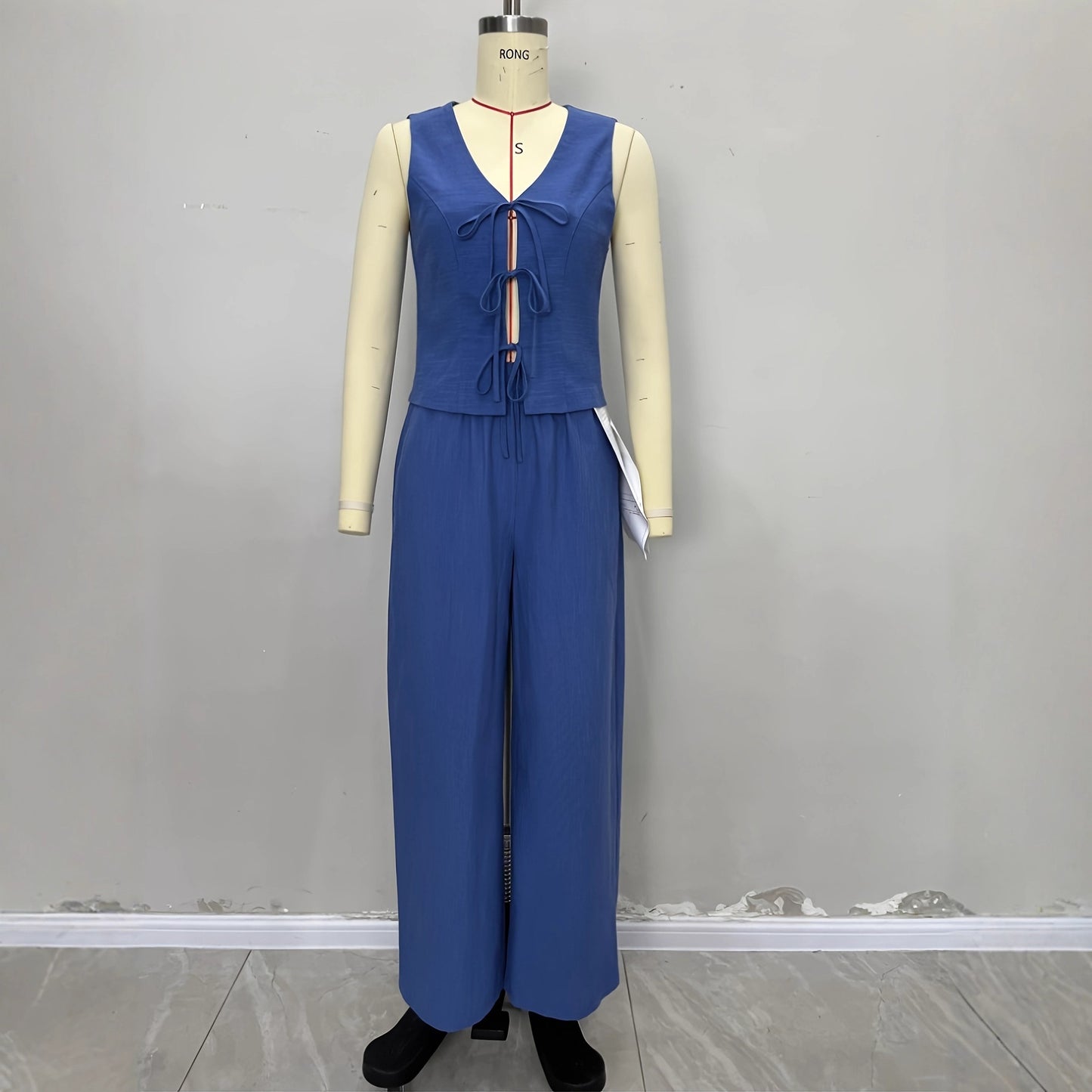 New Cotton Cardigan Tie-front Vest And Pants Two-piece Set