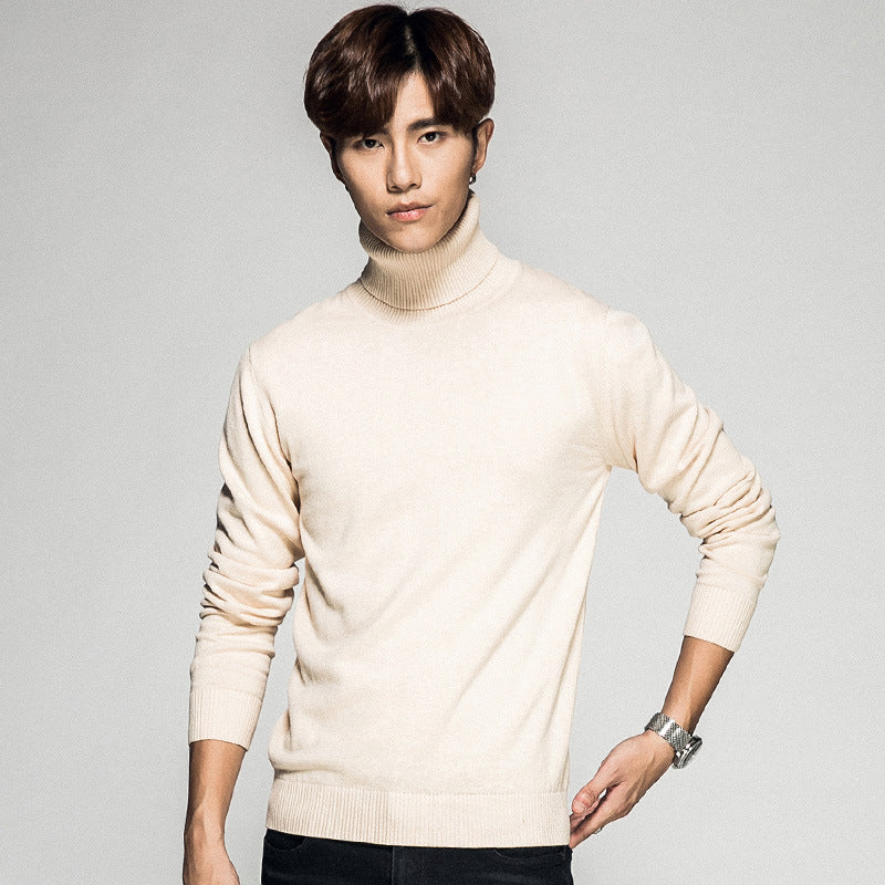 Ensfarvet Langærmet Turtleneck Pullover Mænds Basistrøje