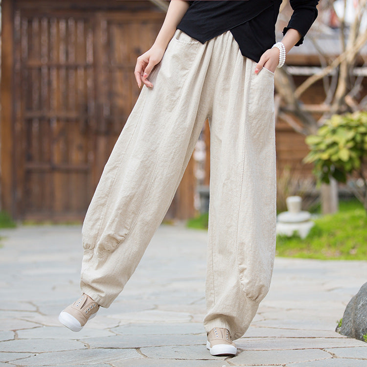 Ramie Stone Washed Soft All-matching Trousers Women