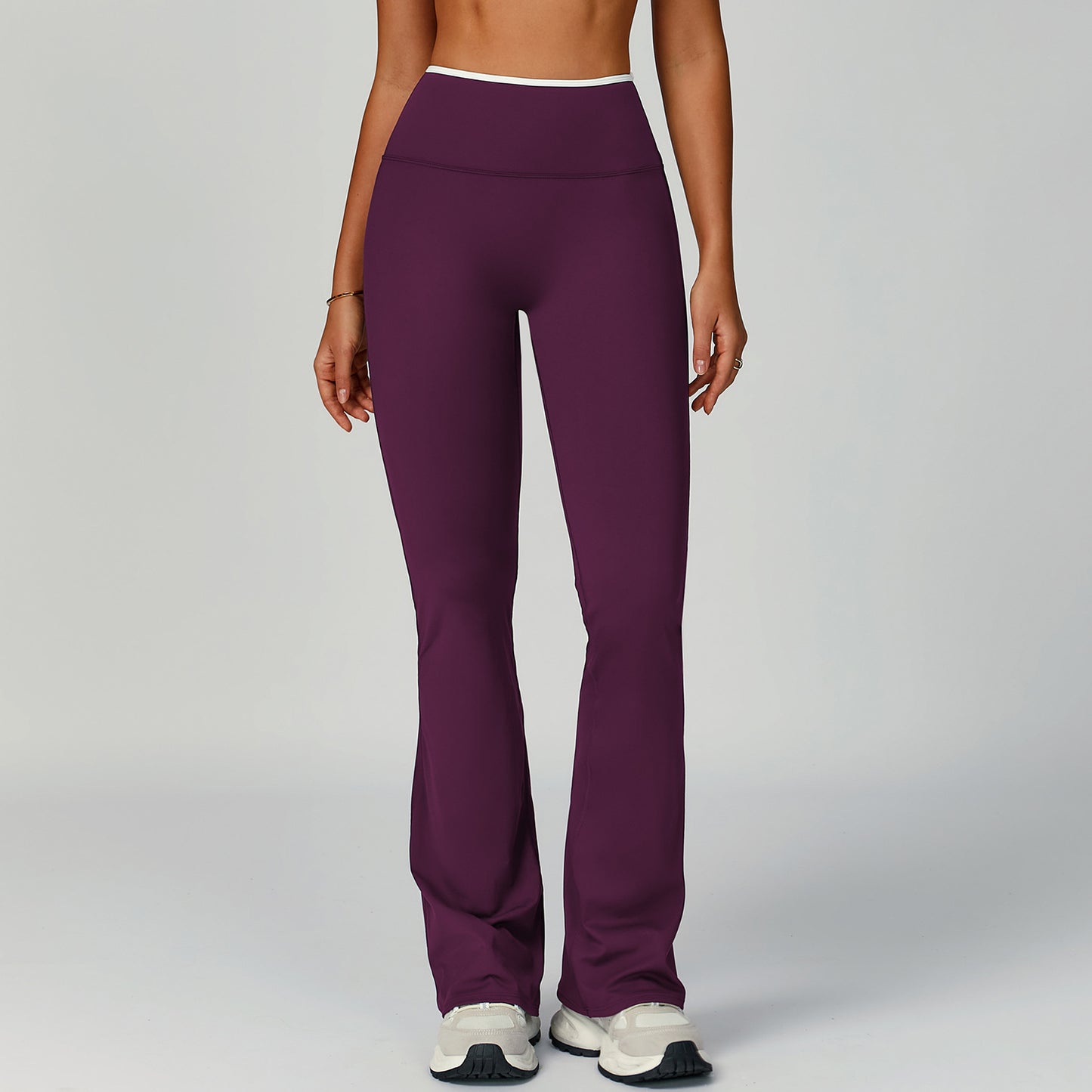 Contrast-color High-waist Flared Athletic Pants For Women