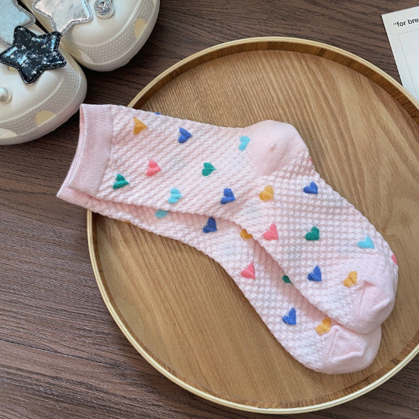 Womens Yellow Socks With Embossed Heart Design