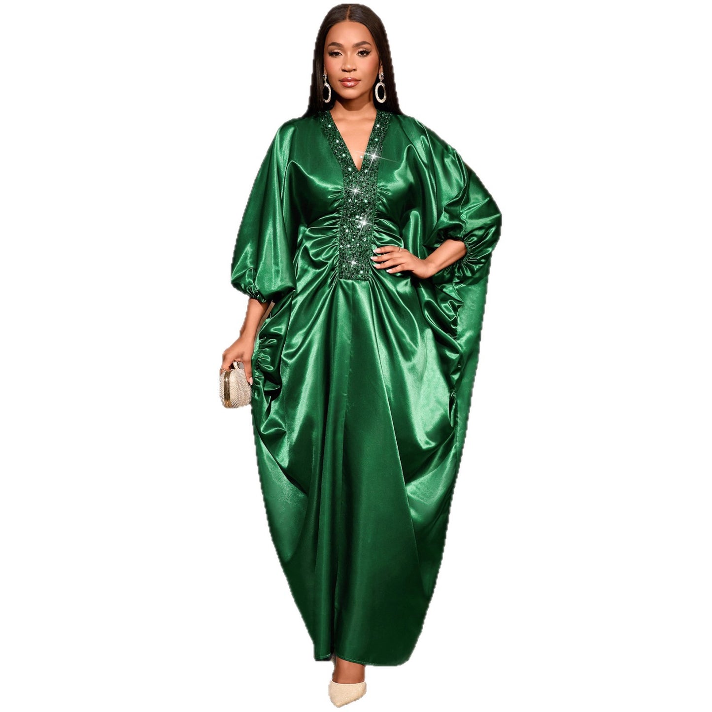 Women's Patchwork Sequin Batwing Sleeve Dress