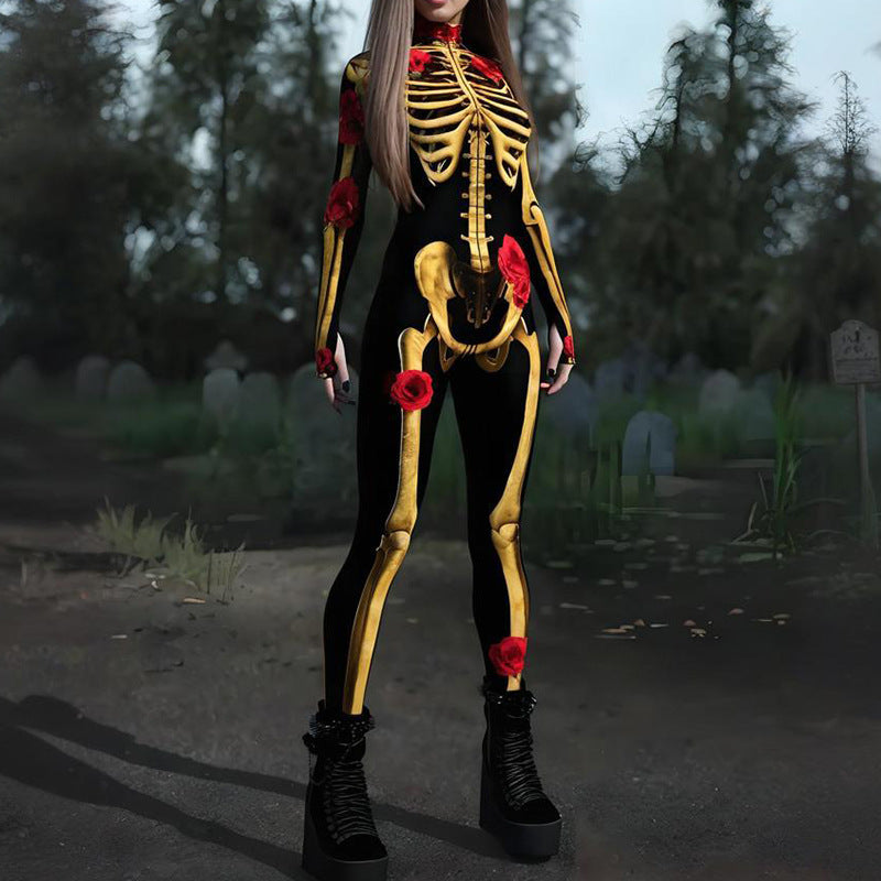 Women's Body Skeleton Skinny Print Jumpsuit