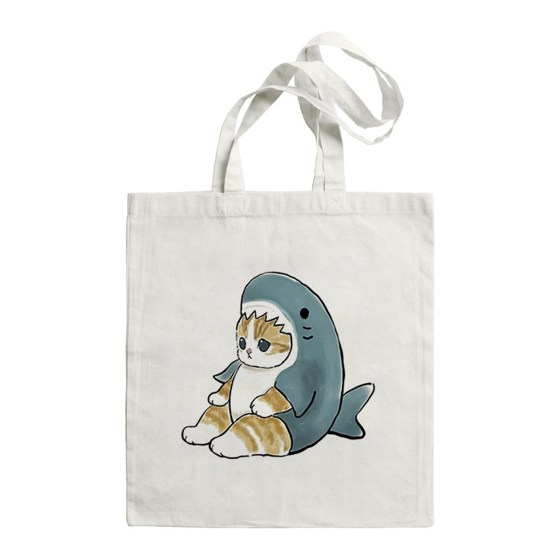 Shark Cat Printed Canvas Bag Shoulder