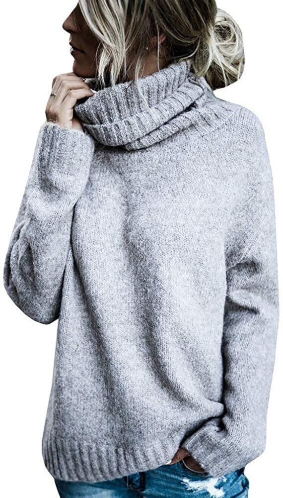 Women's Fashion Core-spun Yarn Turtleneck Long-sleeved Pullover Knitted Sweater