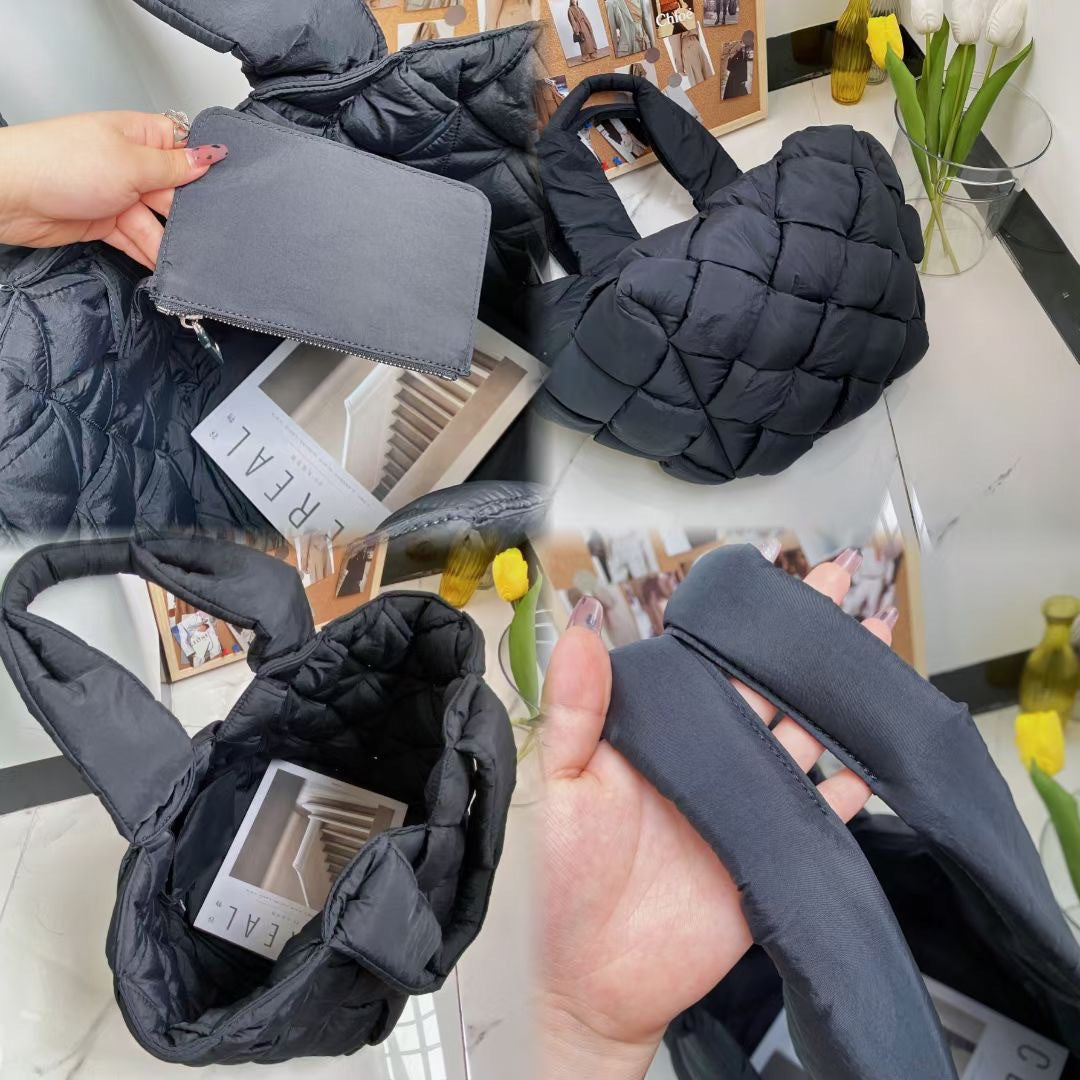 New Autumn And Winter Down-filled Woven Stitching Female Bag