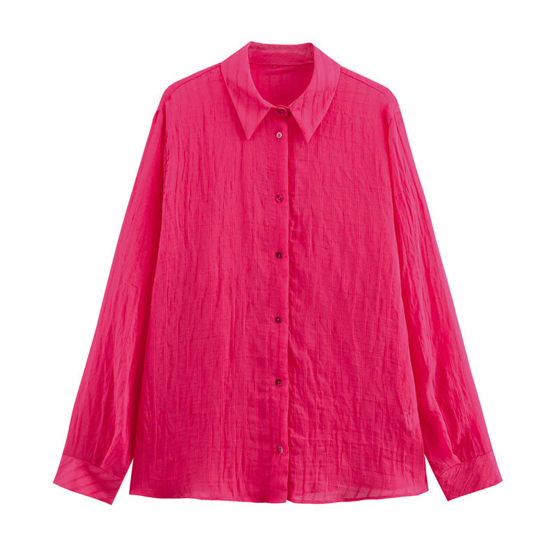 Long Sleeve Thin Flyaway Jacket Casual Striped Shirt
