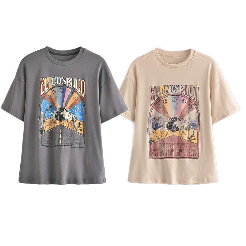 Urban Casual Coastal Rainbow Print Crew Neck T-Shirt