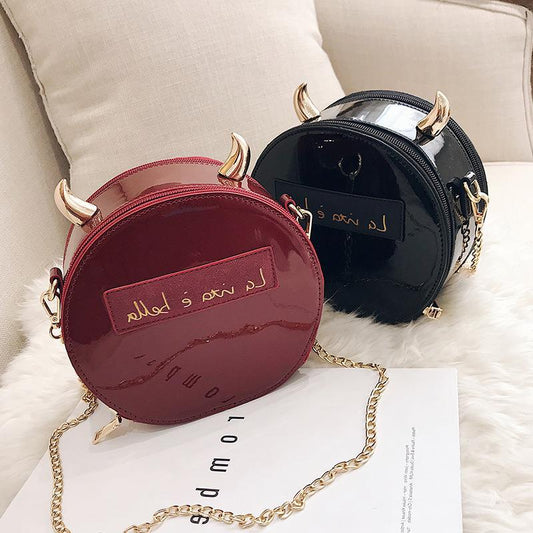 Personalized Corner Patent Leather Shoulder Bag Little Devil Bag Chain Crossbody Bag