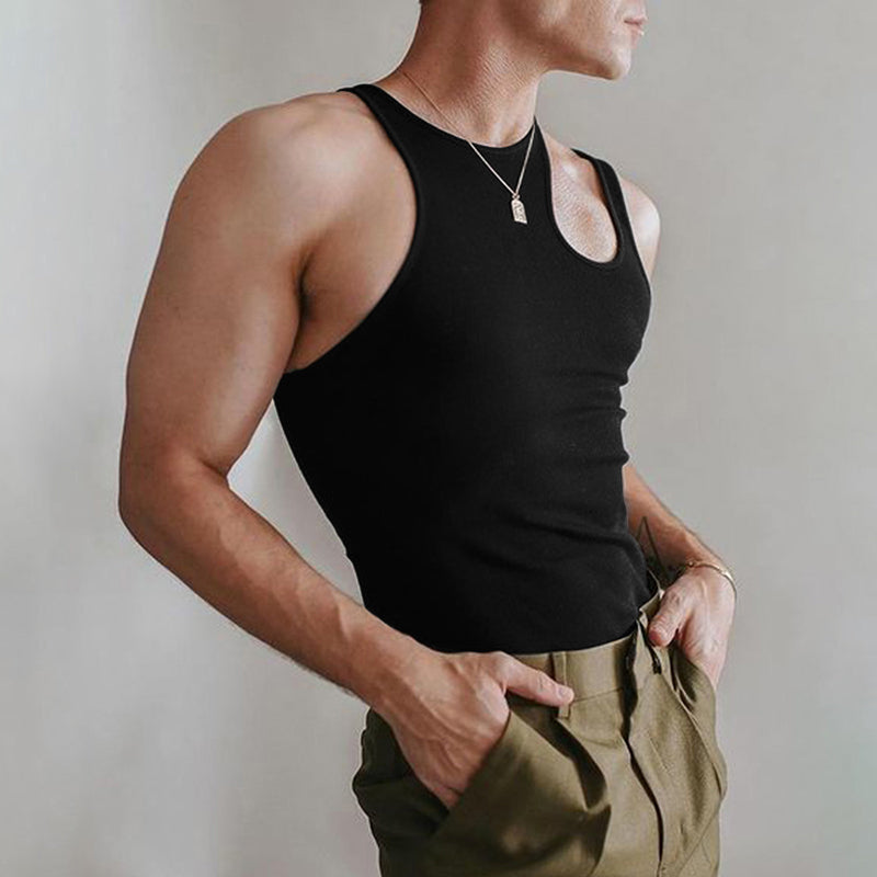 Men's Sleeveless Solid Color Personality Breathable Tank Top