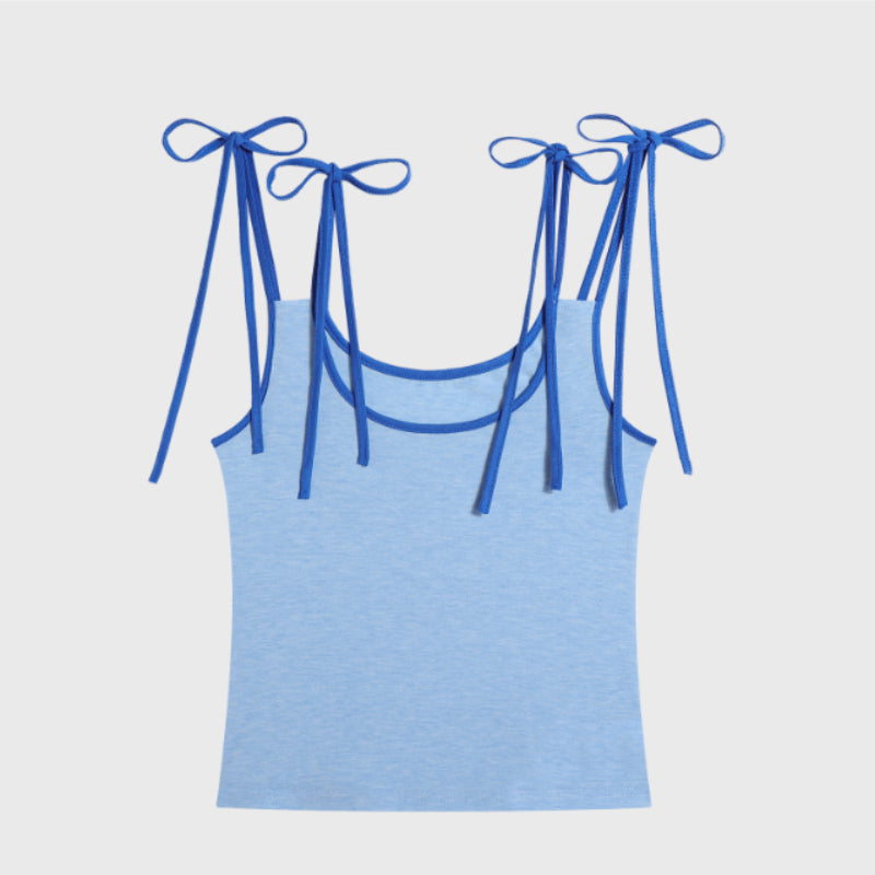 Blue Lace-up Bow Outer Wear Small Sling Vest