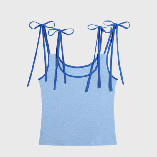 Blue Lace-up Bow Outer Wear Small Sling Vest