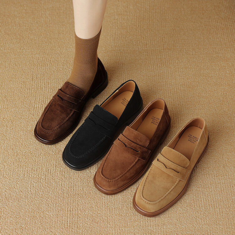 Women's Sheepskin Pumps With Square Toes And Retro Round Toes