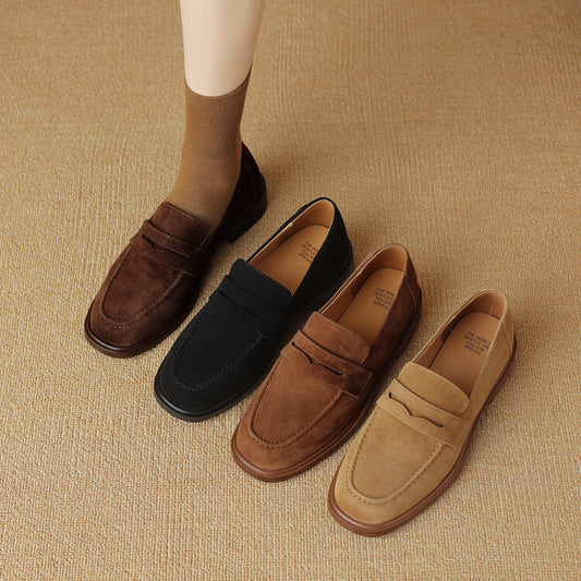 Women's Sheepskin Pumps With Square Toes And Retro Round Toes