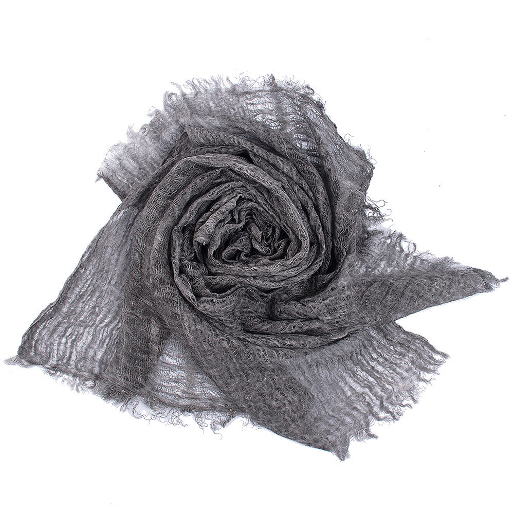 Solid Color Linen Scarf Retro Style Tassel Shawl For Women