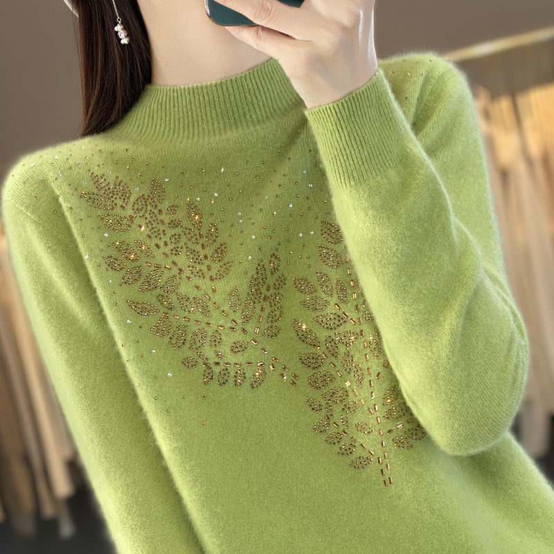 Women's Loose And Versatile Semi High Neck Knitted Sweater