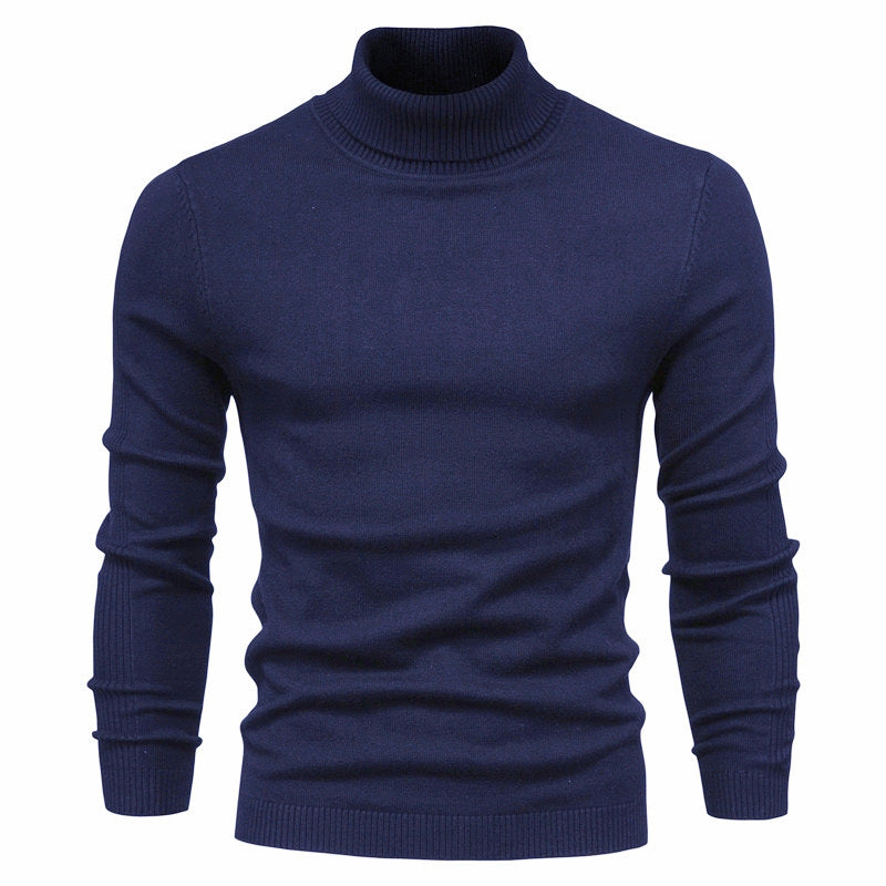 Casual Men's Solid Color Pullover Sweater High Neck