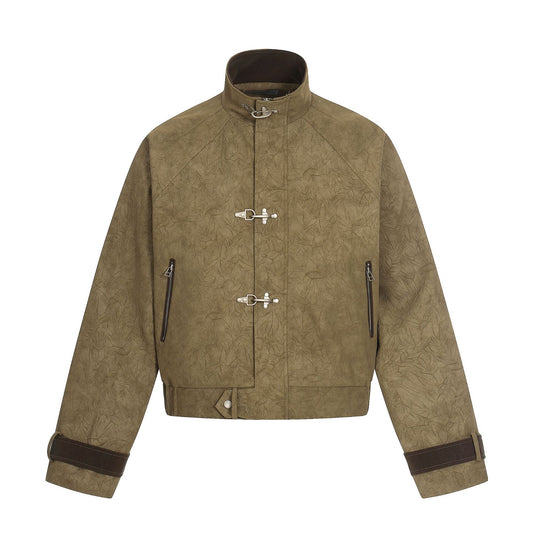 Retro Airplane-buckle Stand-up Collar Short Casual Jacket