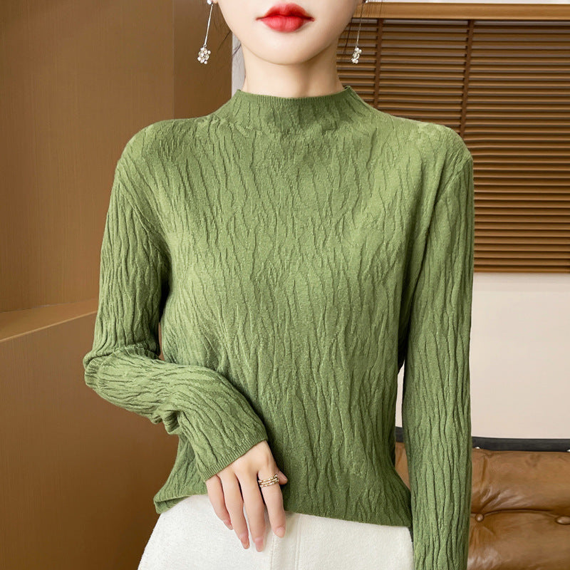 Knitted Jacquard Long-sleeved Sweater For Women As Base Layer