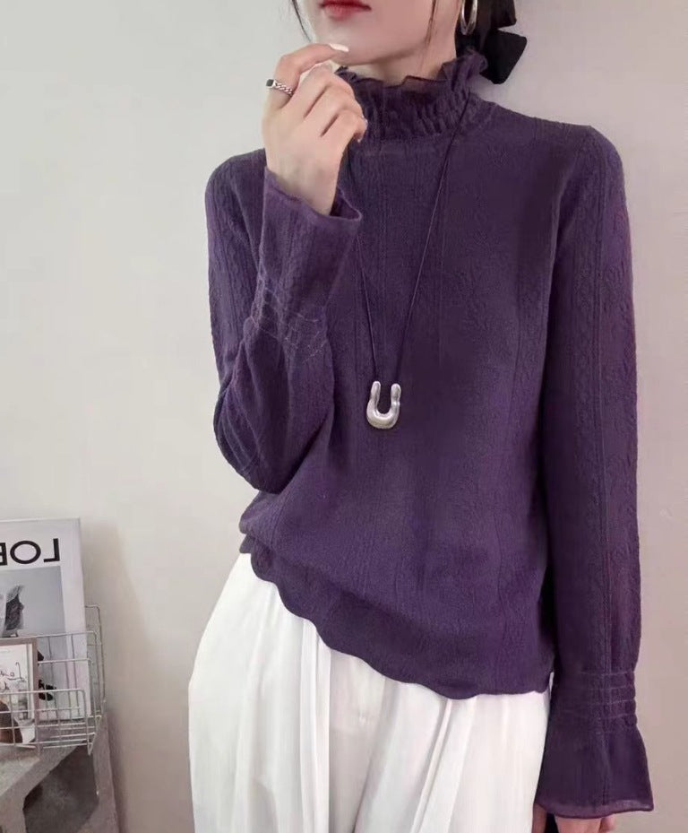 Women's Elegant Jacquard Lace Knit Long Sleeve Base Shirt