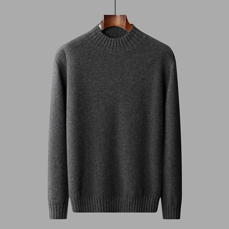 Herre Business-Casual Ensfarvet All-Match Sweater Med Halvhøj Hals