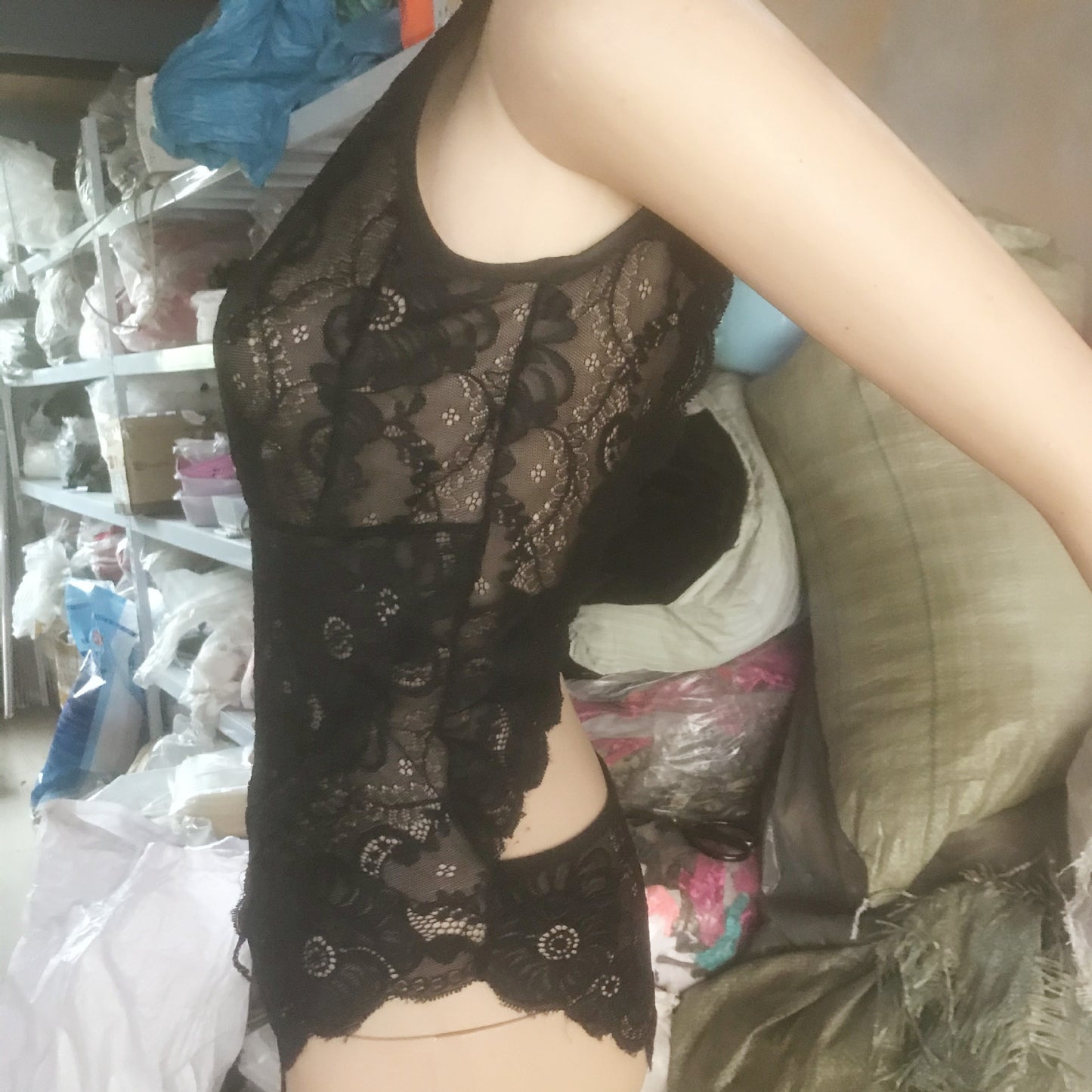 Siamese Mesh Lace Backless Fork Home Night