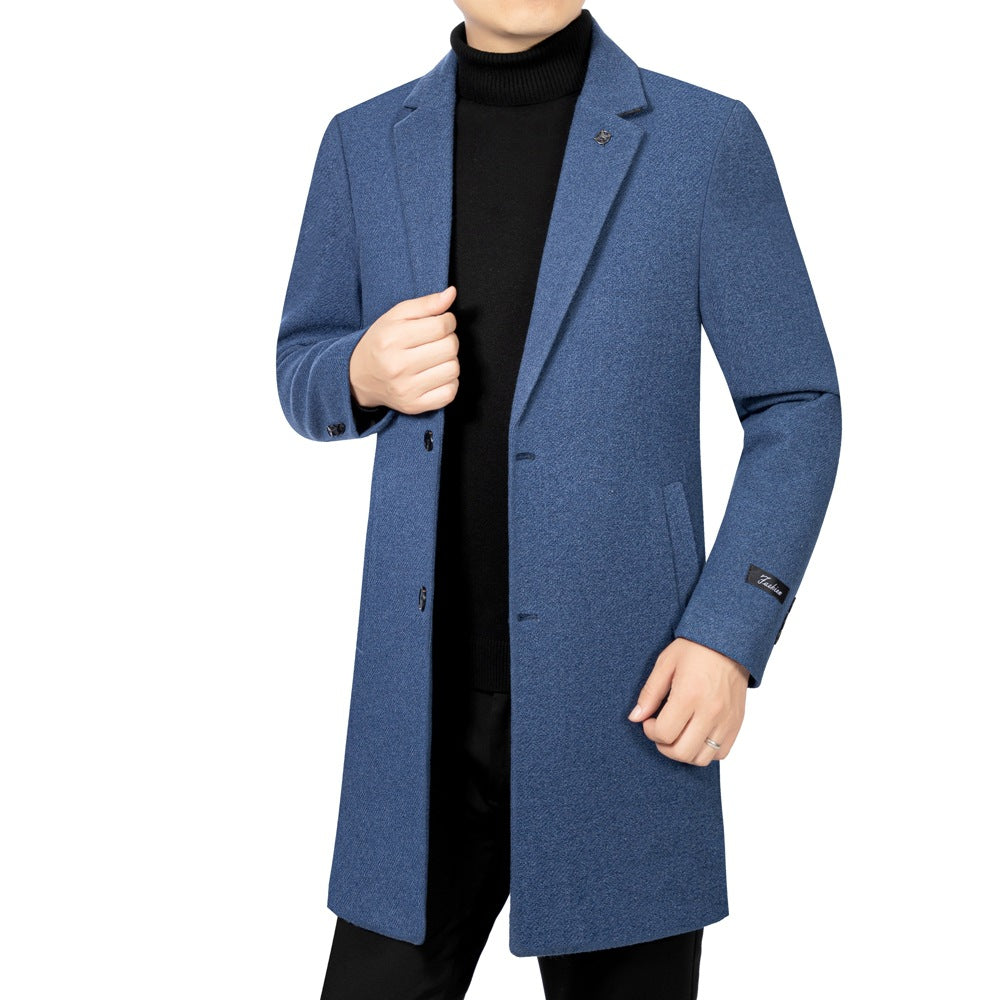 Men's Suit Single-breasted Suit Collar Thickened Business High-end Solid Color Wool Overcoat