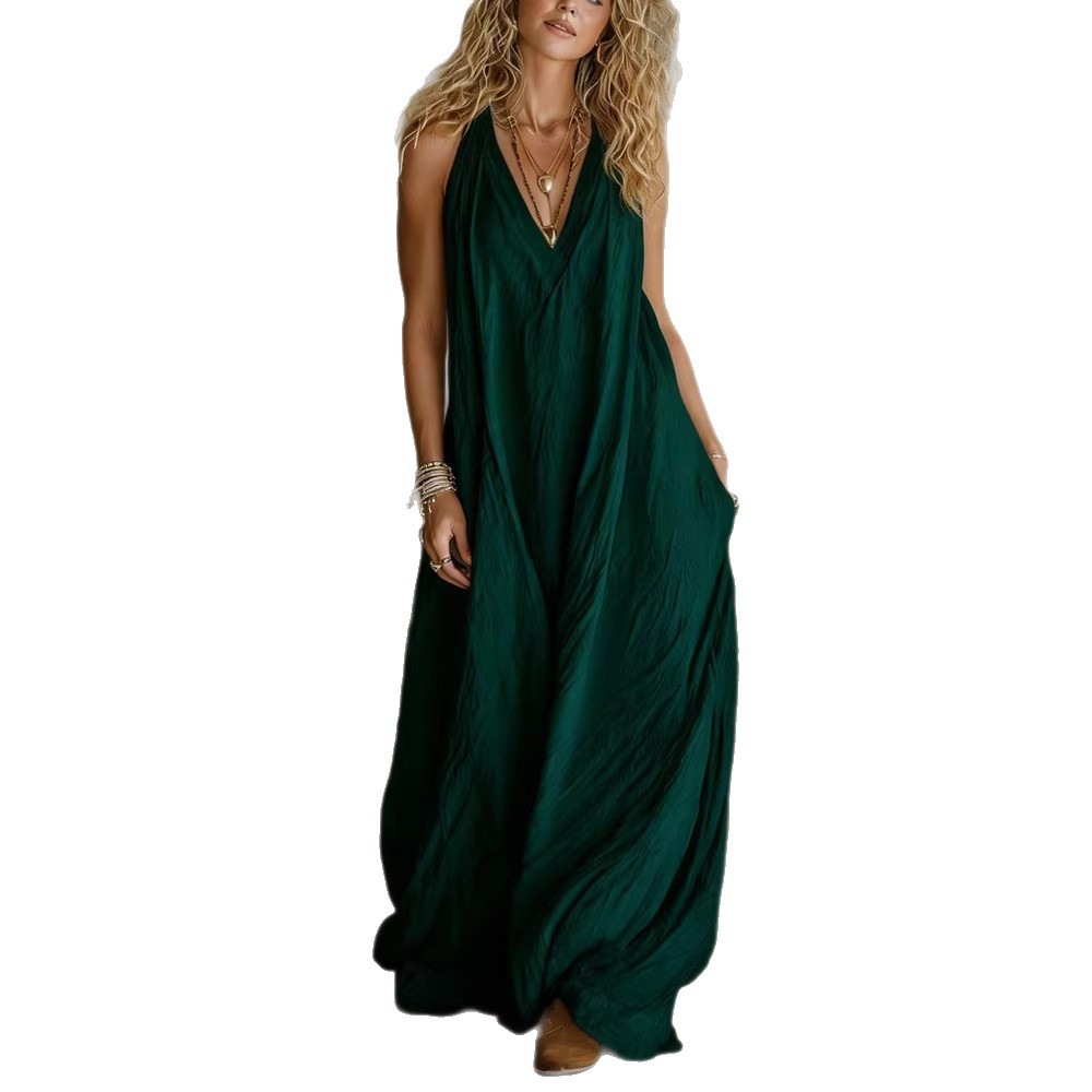 Casual Sleeveless Loose-fit Pocket Vest Maxi Dress