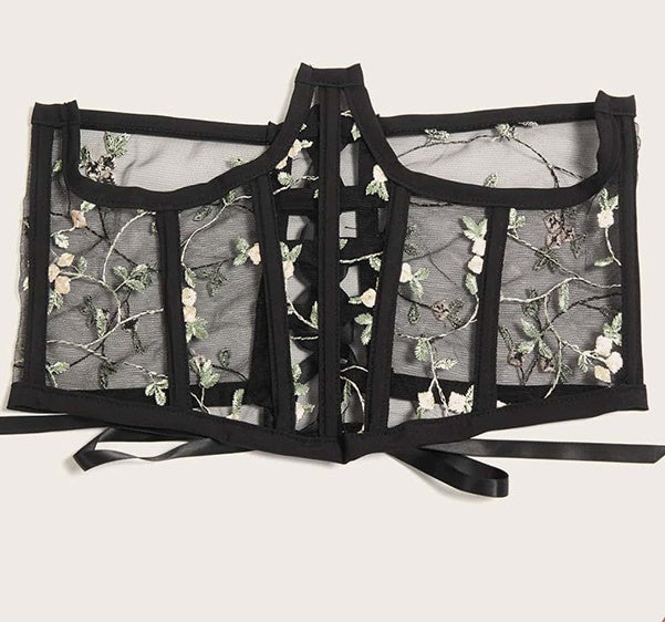 Fashion Girdle Female Embroidered Elastic Mesh Hollow Belt