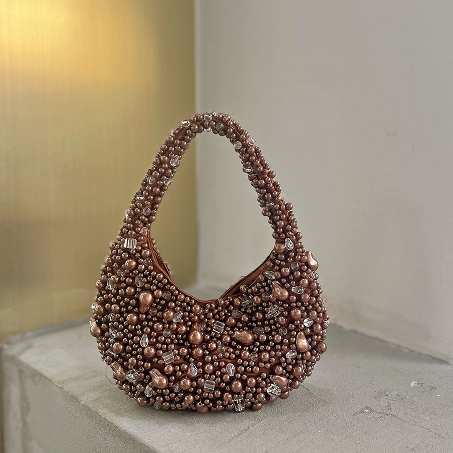 Retro-textured Versatile Casual Crystal Bead Woven Bag