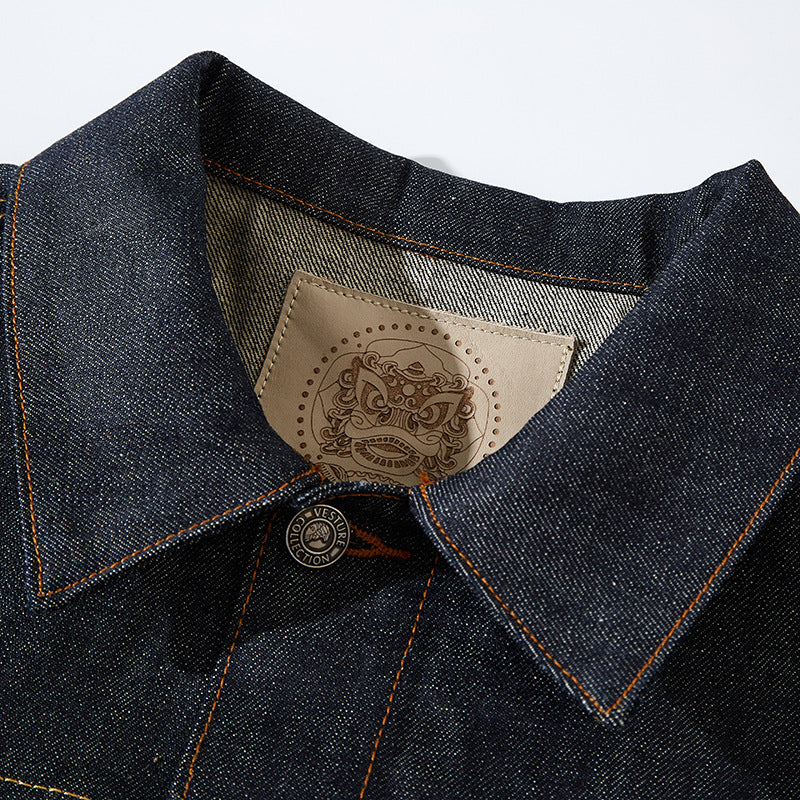 Red Edge Cloth Japanese Retro Overalls Denim Jacket For Men
