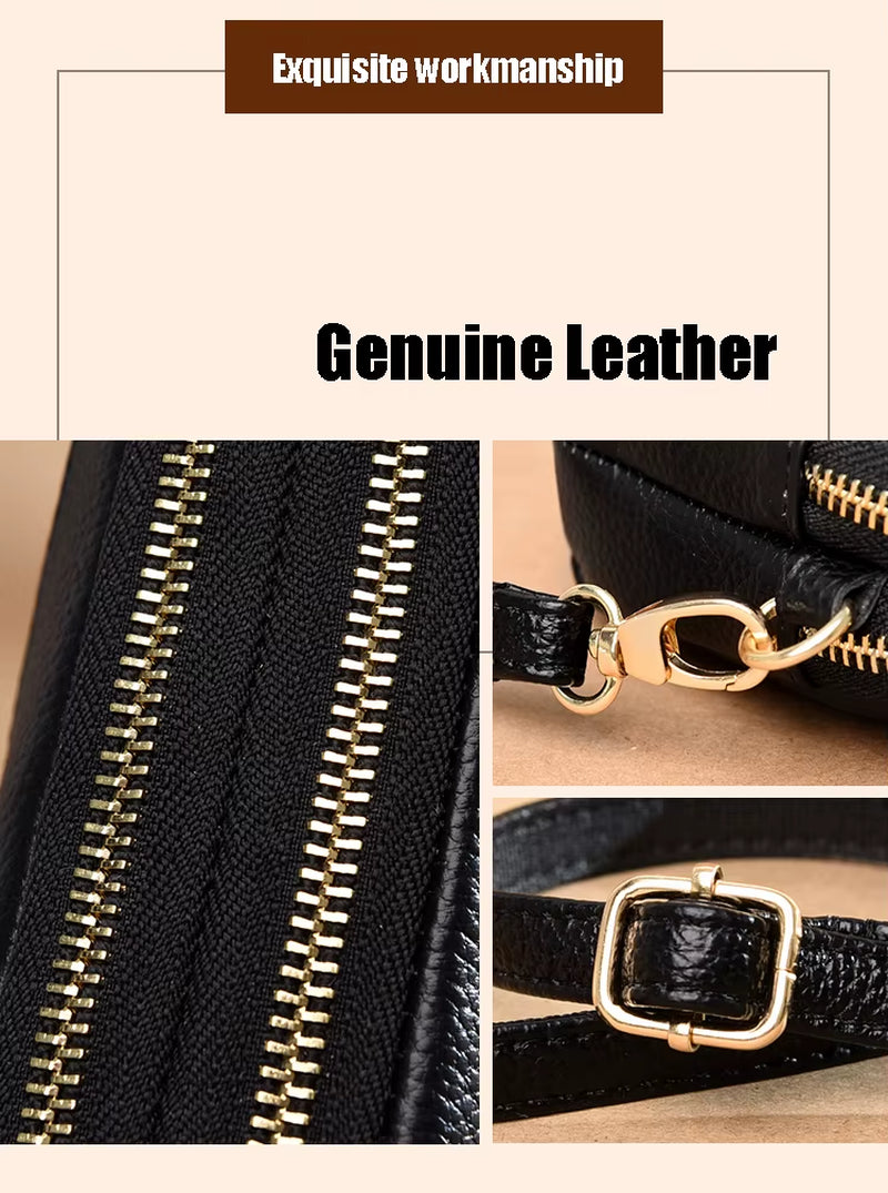 Genuine Leather Women's Crossbody Tote Bag - Solid Color Clutch for 2023