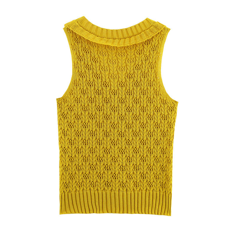 Sweet Style Yellow Knitted Cardigan Sleeveless Vest Waistcoat