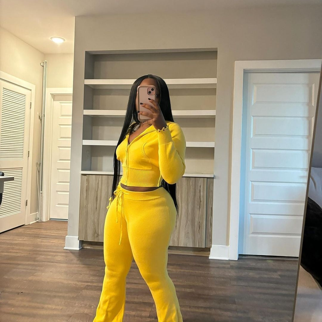 Women's Knitted Sweater Fashionable Casual Sportswear Set