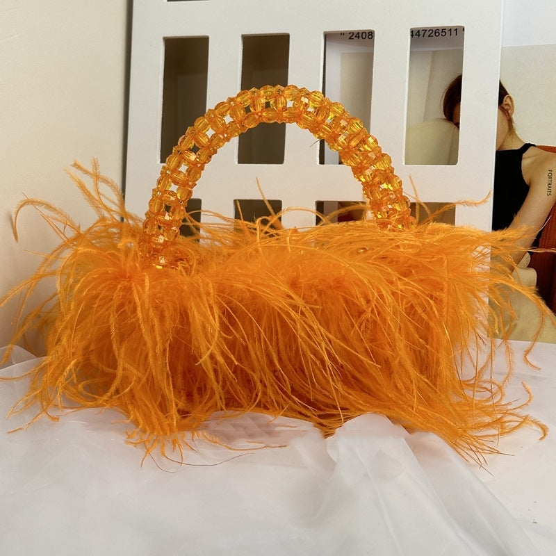 Colored Ostrich Wool Beaded Handbag