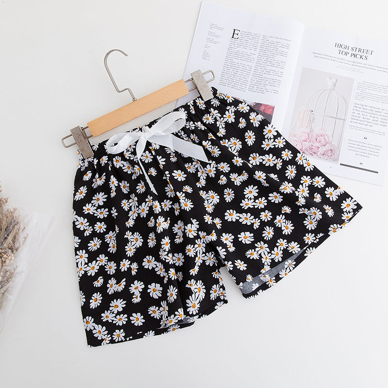 Shorts Thin Japanese Floral Draping Elastic Waist Pajama Pants