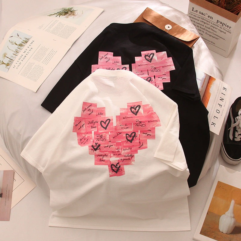 Summer New Printed Alphabet Cartoon Couple Short-sleeved T-shirt Men And Women