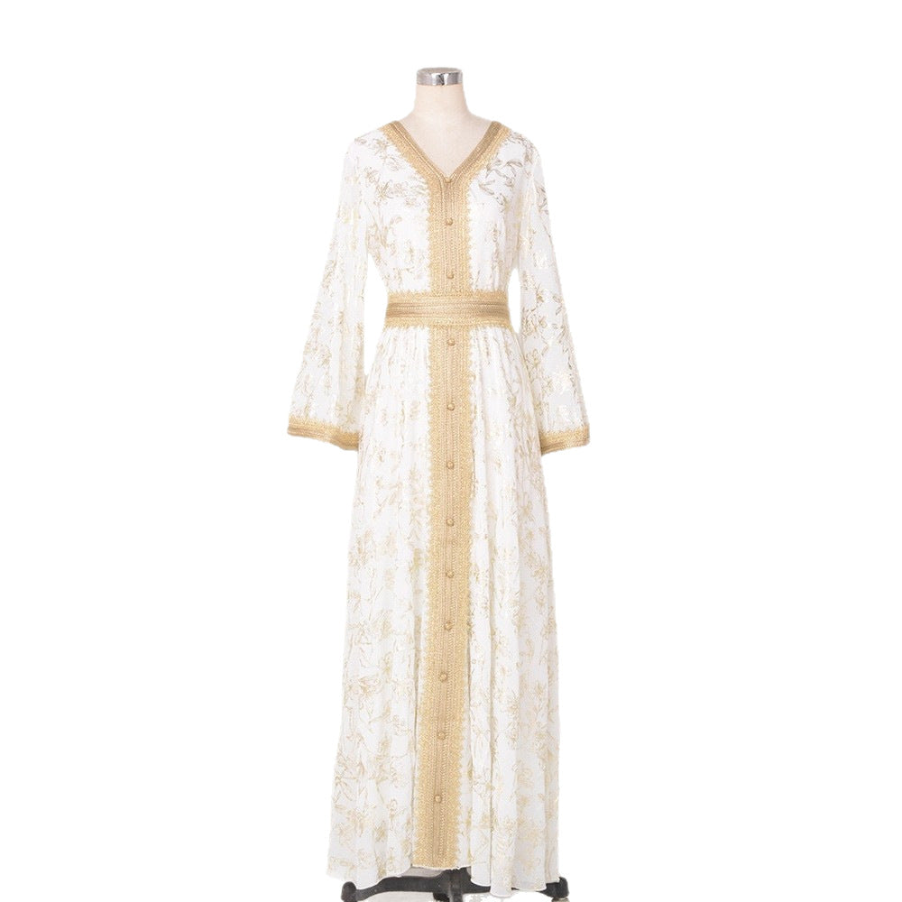 Scratch-printed Gold-stamped Fashionable Ethnic-style Dress