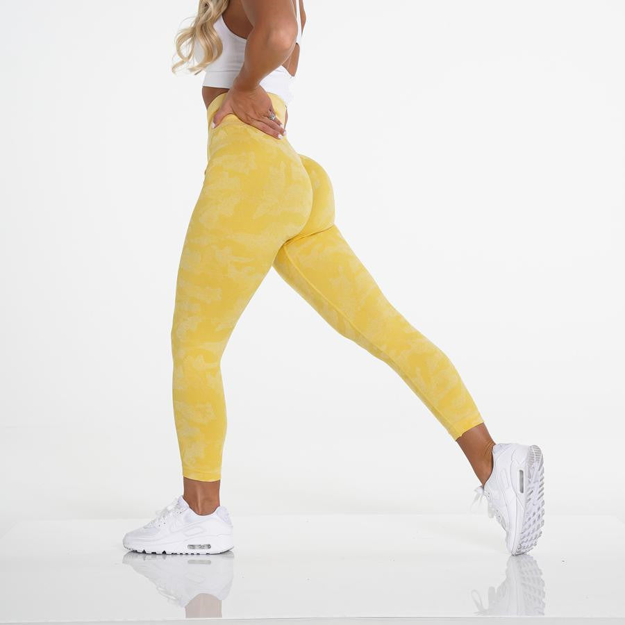 Fashion Snowflake Cropped Camouflage Jacquard Sømløse Fitness Yogabukser