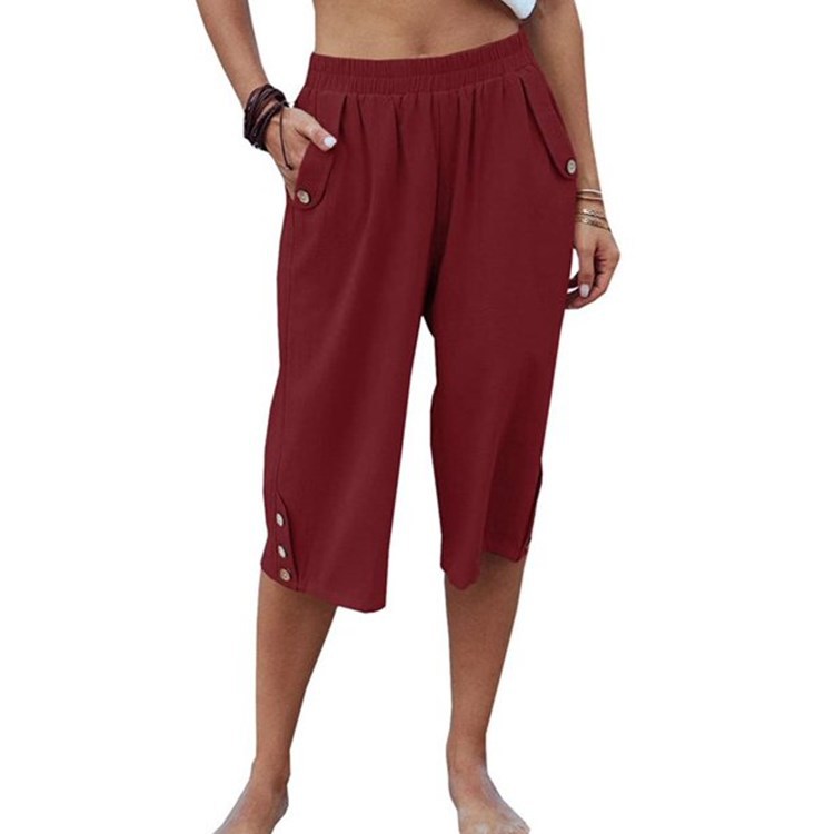Solid Color Sports Casual Cropped Pants Cotton Linen Loose Women's Pants