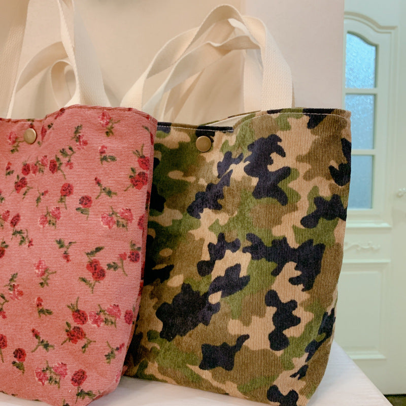 Autumn And Winter Literature And Art Flower Bag Simple Corduroy Fabric