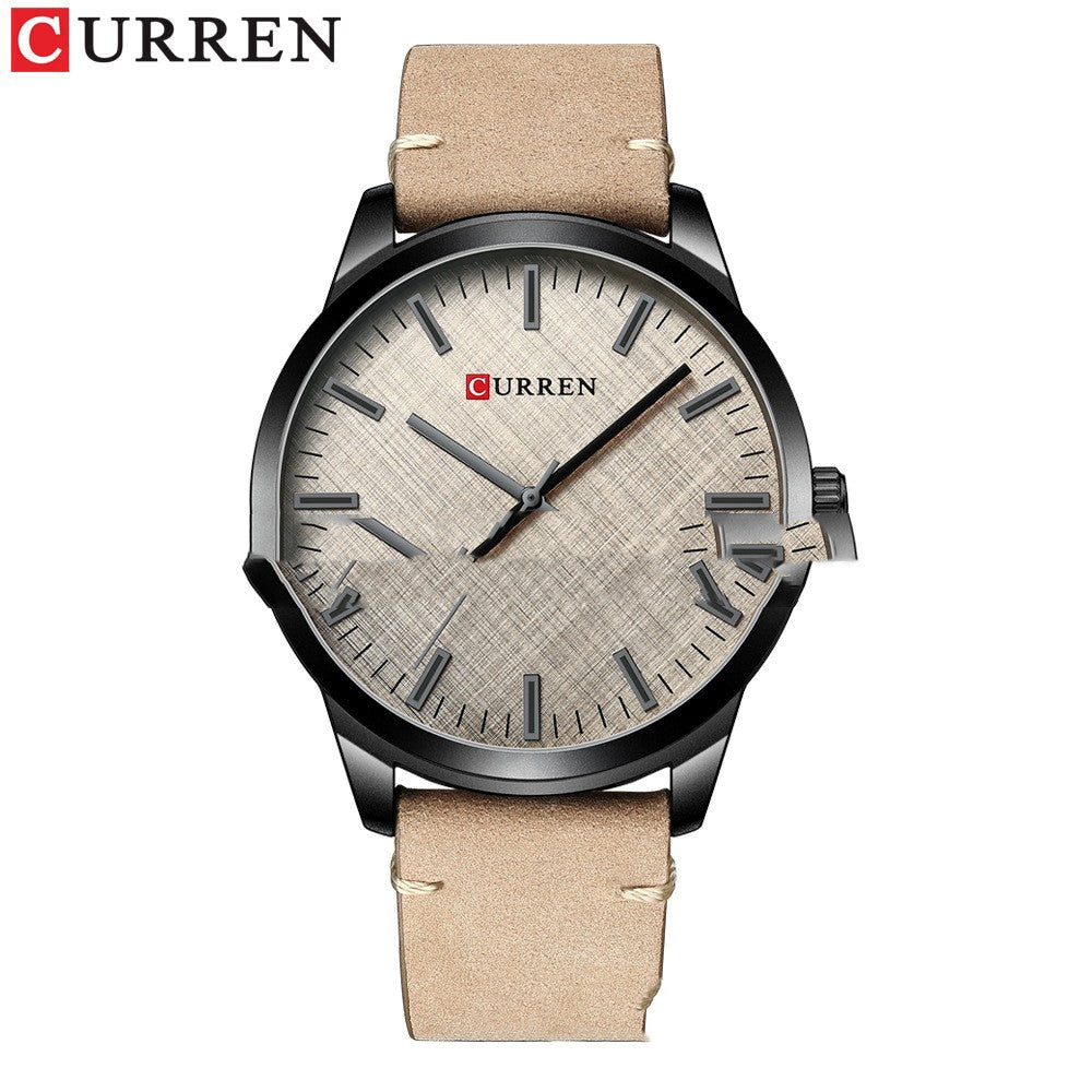 Round Waterproof Men's Watch Simple Style Leather Watch Couple Watch Genuine