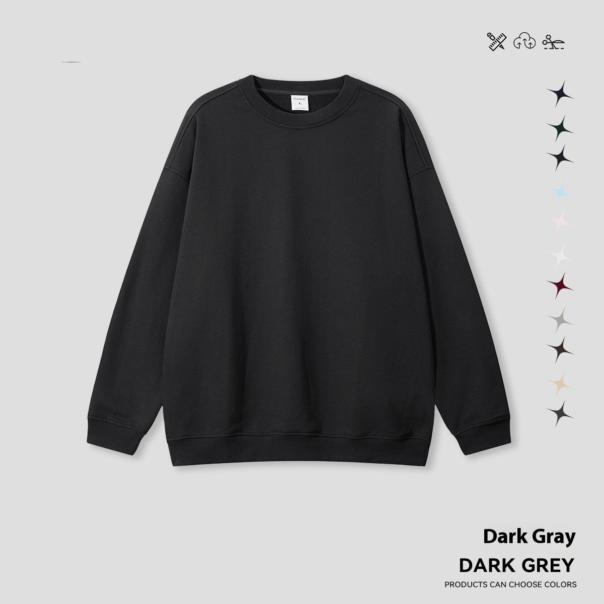 Round Neck Solid Color Hoodie Street Fashion Loose